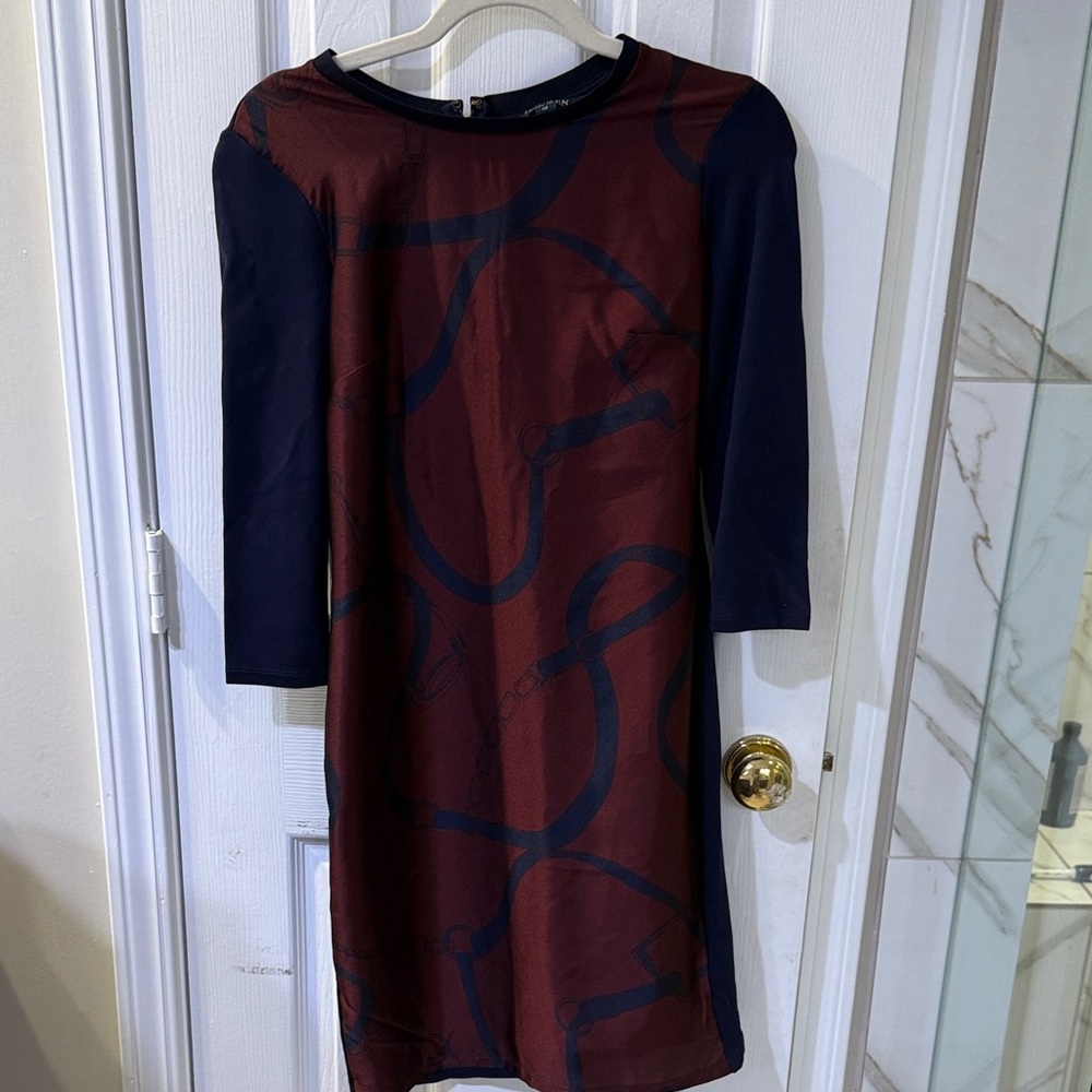 Ralph Lauren Burgundy and Navy Long Sleeve Dress